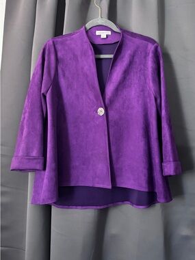 Coldwater Creek Deep Purple Faux Suede Open Front Blazer with Decorative Button